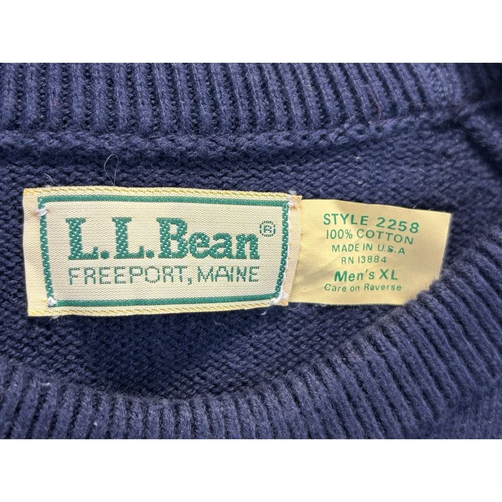 Vtg L.L. Bean Men's Blue Sweater 100% Cotton Made in USA Size X-Large Crew Neck
